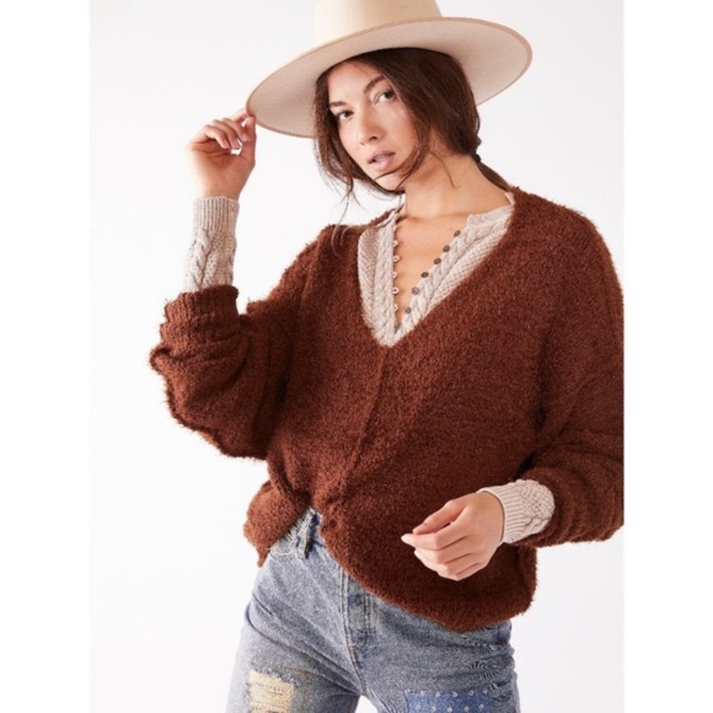 Free People Icing V pullover mocha Java